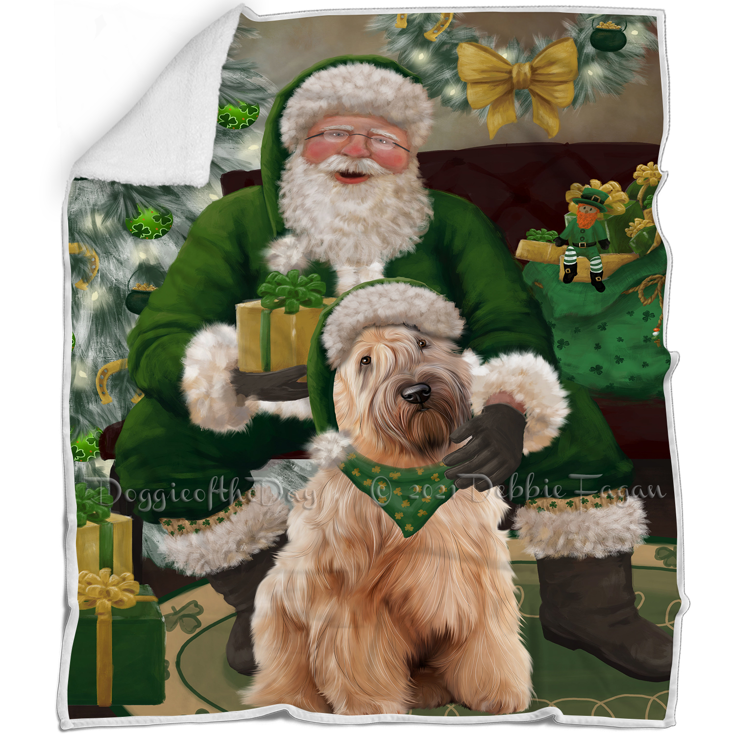 Irish Santa with Christmas Gifts Dog Cat Pet Sherpa Fleece Blanket