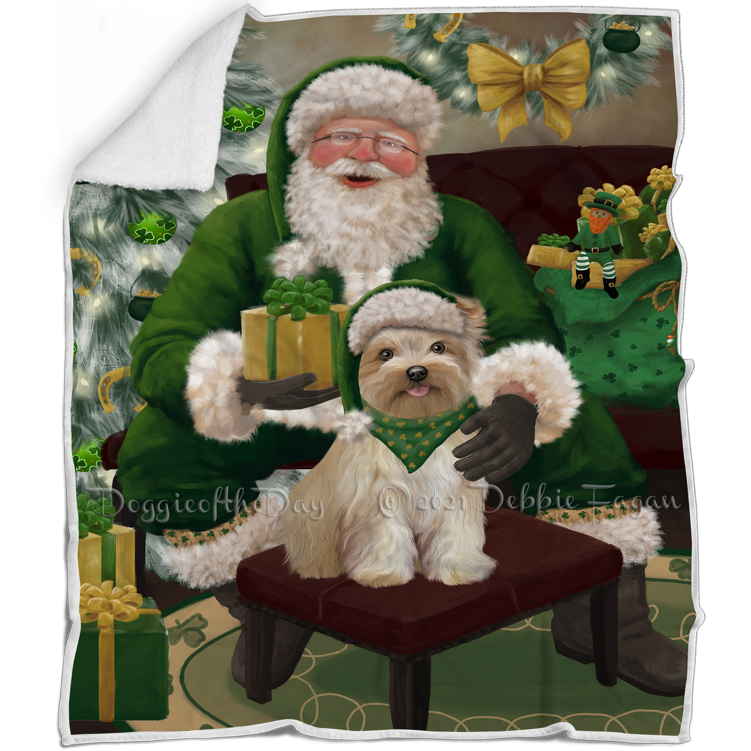 Irish Santa with Christmas Gifts Dog Cat Pet Sherpa Fleece Blanket