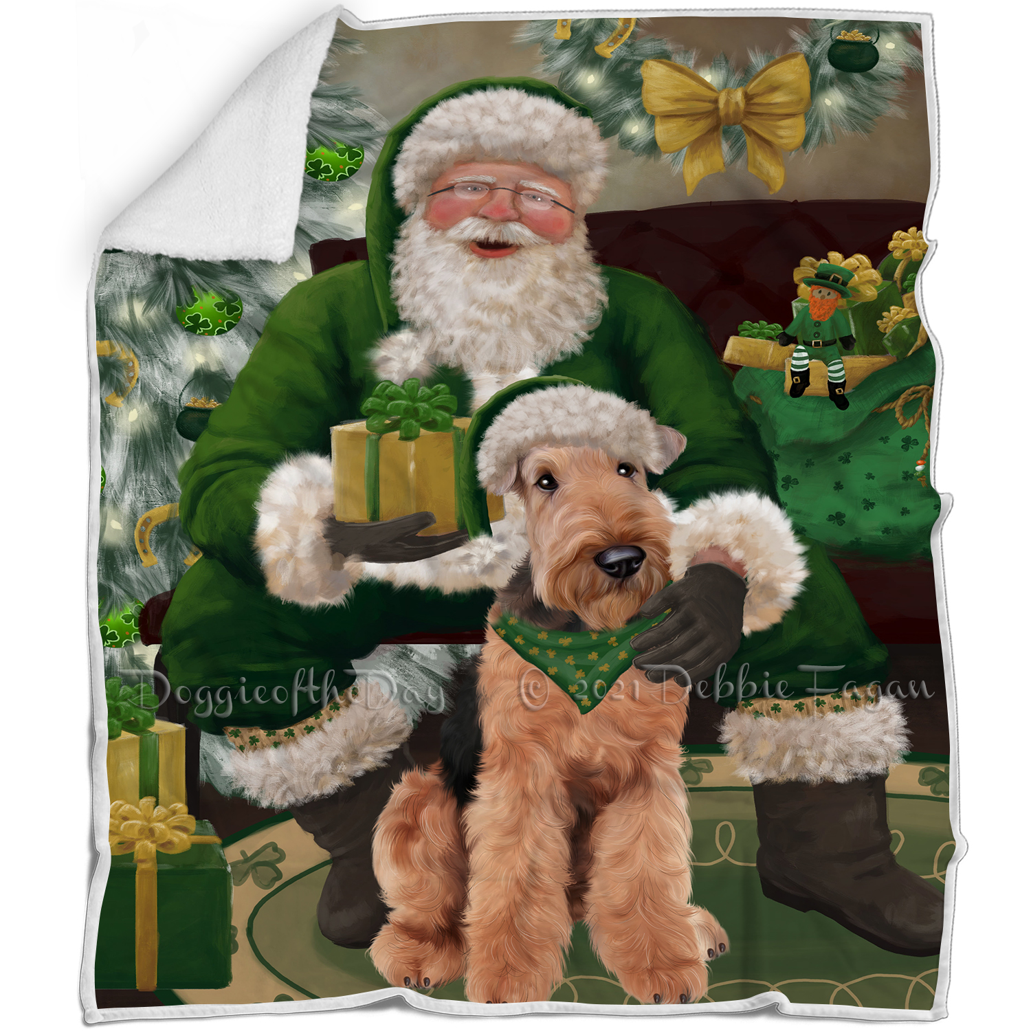 Irish Santa with Christmas Gifts Dog Cat Pet Sherpa Fleece Blanket