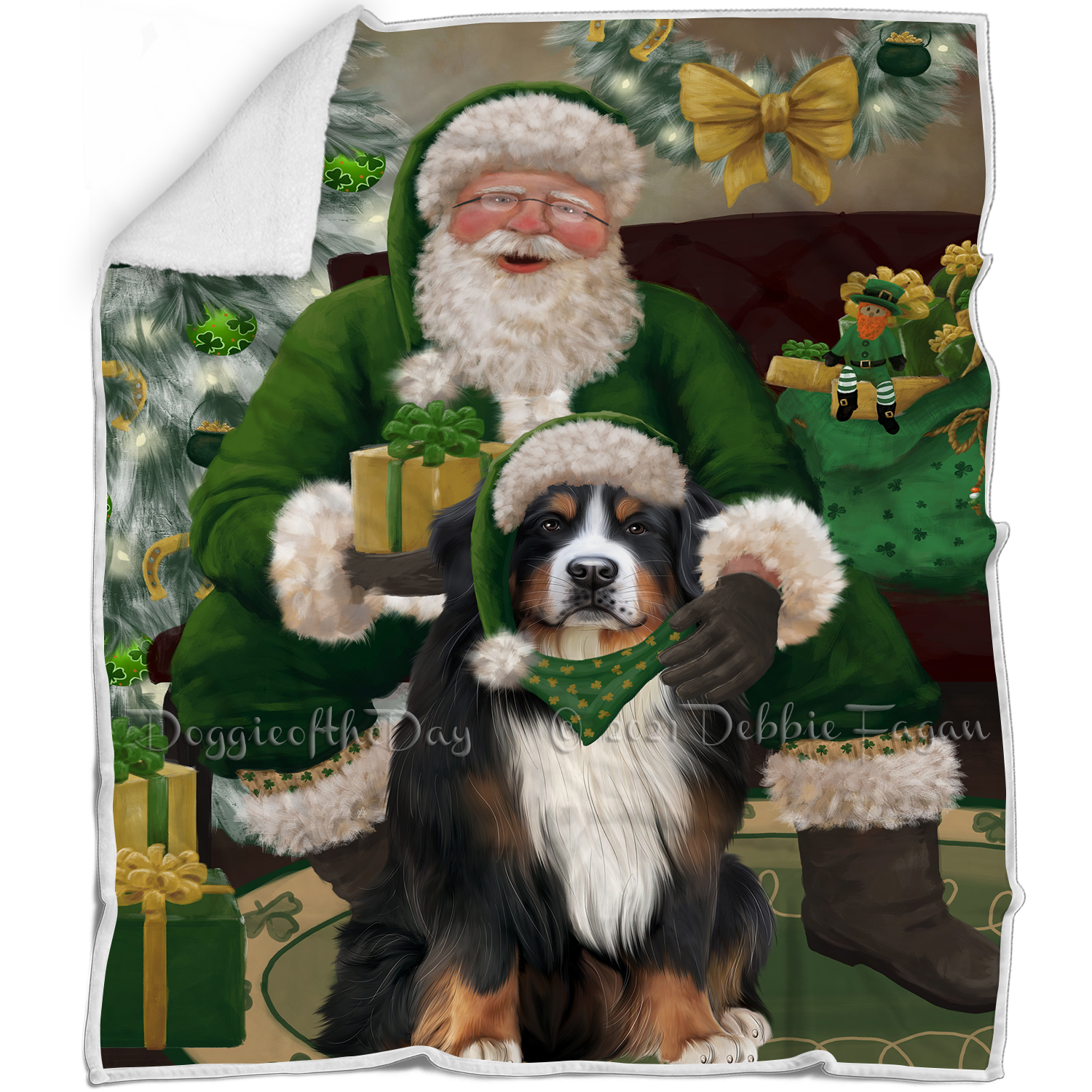 Irish Santa with Christmas Gifts Dog Cat Pet Sherpa Fleece Blanket