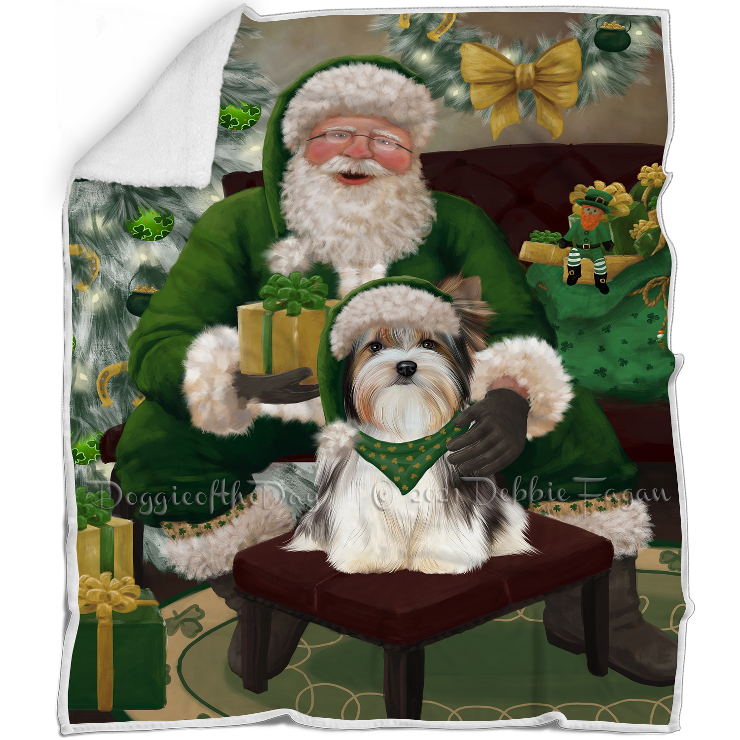 Irish Santa with Christmas Gifts Dog Cat Pet Sherpa Fleece Blanket