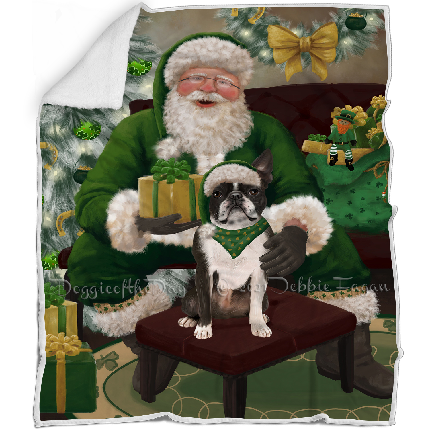 Irish Santa with Christmas Gifts Dog Cat Pet Sherpa Fleece Blanket