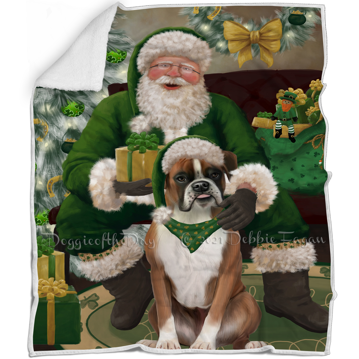 Irish Santa with Christmas Gifts Dog Cat Pet Sherpa Fleece Blanket