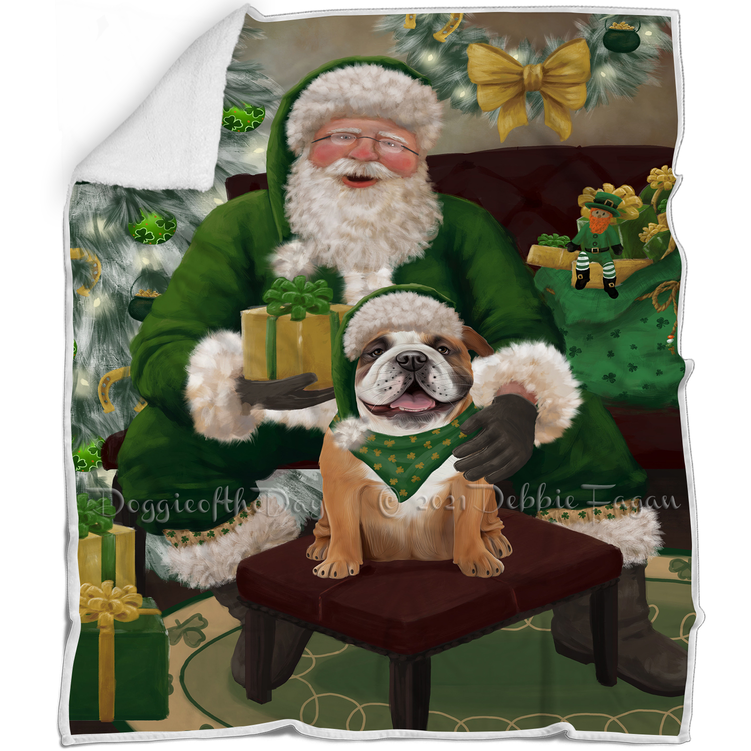 Irish Santa with Christmas Gifts Dog Cat Pet Sherpa Fleece Blanket