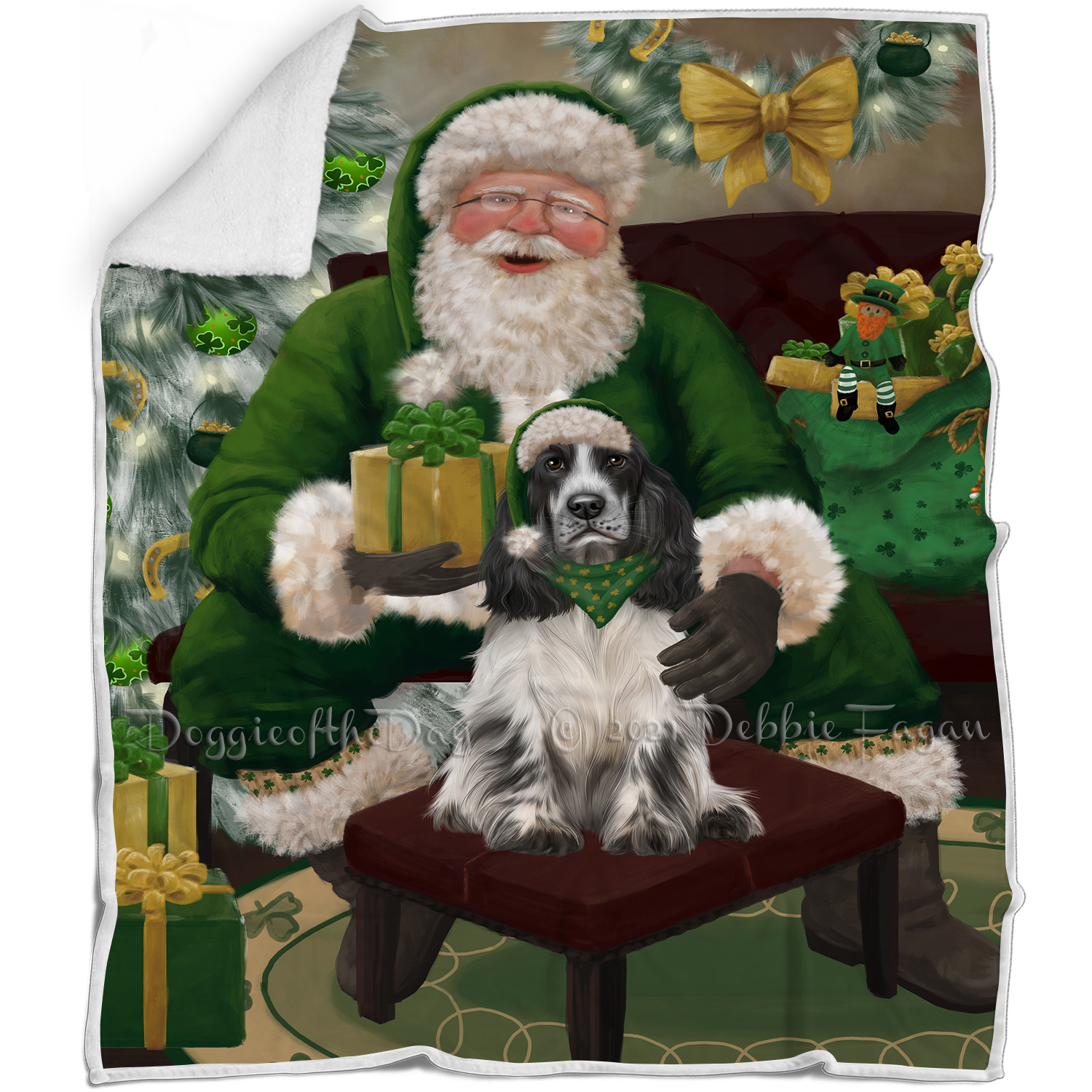 Irish Santa with Christmas Gifts Dog Cat Pet Sherpa Fleece Blanket