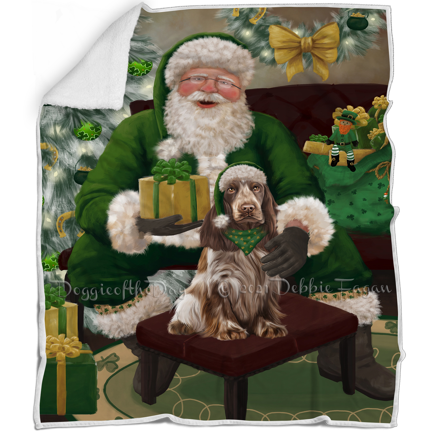 Irish Santa with Christmas Gifts Dog Cat Pet Sherpa Fleece Blanket