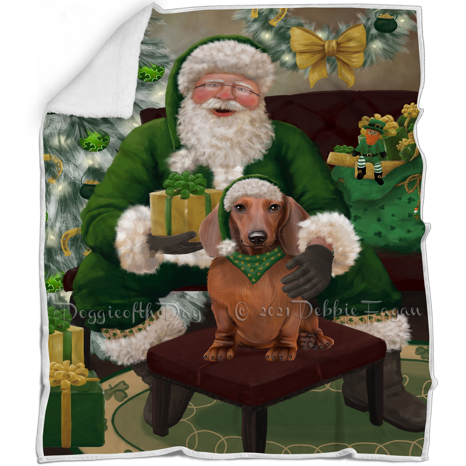 Irish Santa with Christmas Gifts Dog Cat Pet Sherpa Fleece Blanket