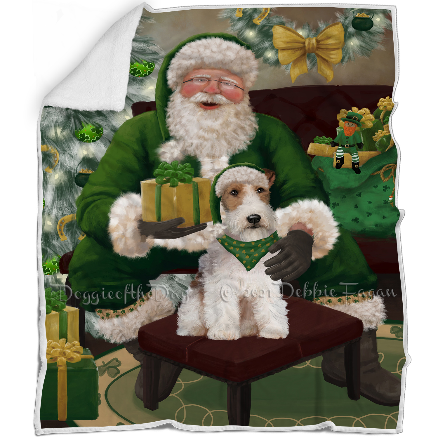 Irish Santa with Christmas Gifts Dog Cat Pet Sherpa Fleece Blanket