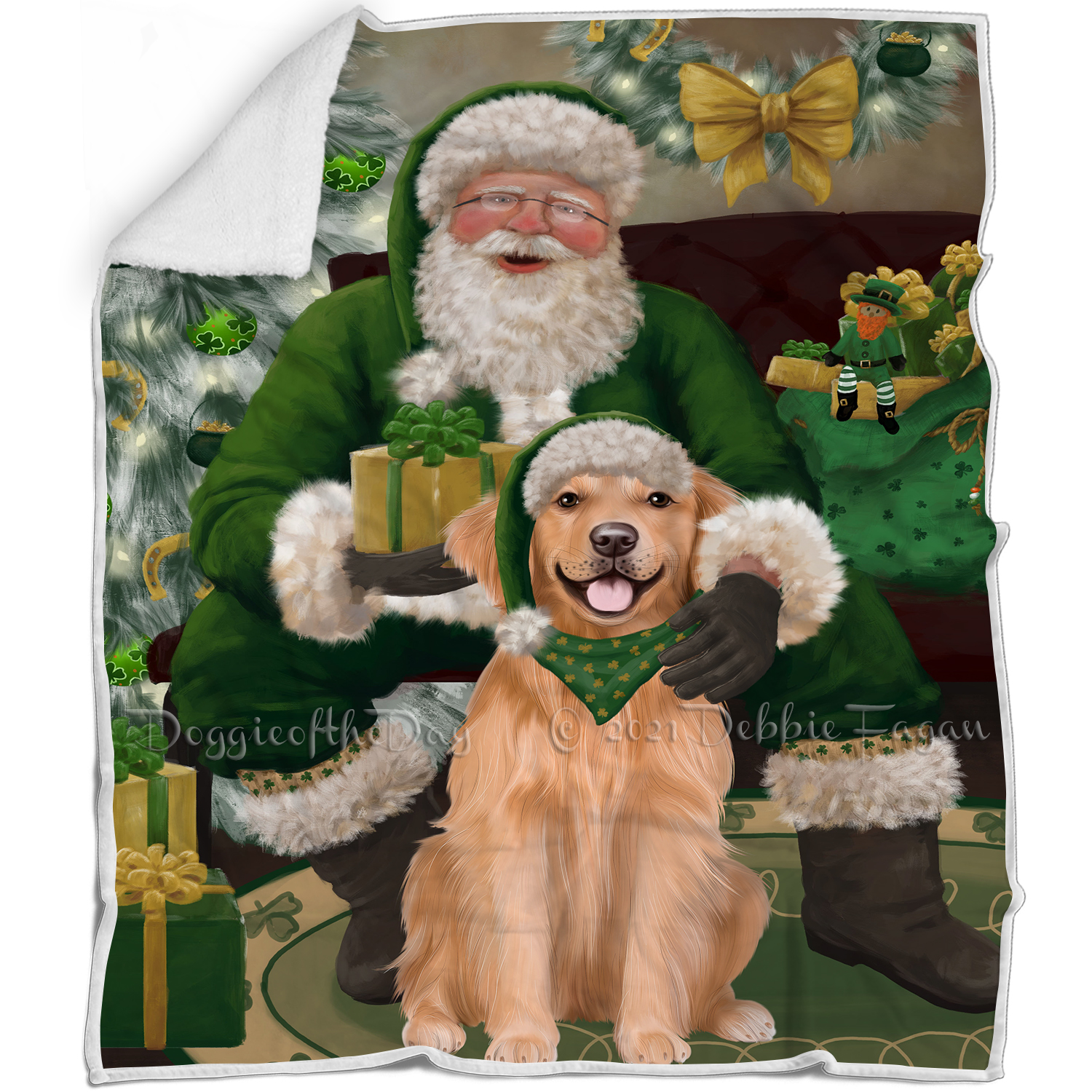 Irish Santa with Christmas Gifts Dog Cat Pet Sherpa Fleece Blanket