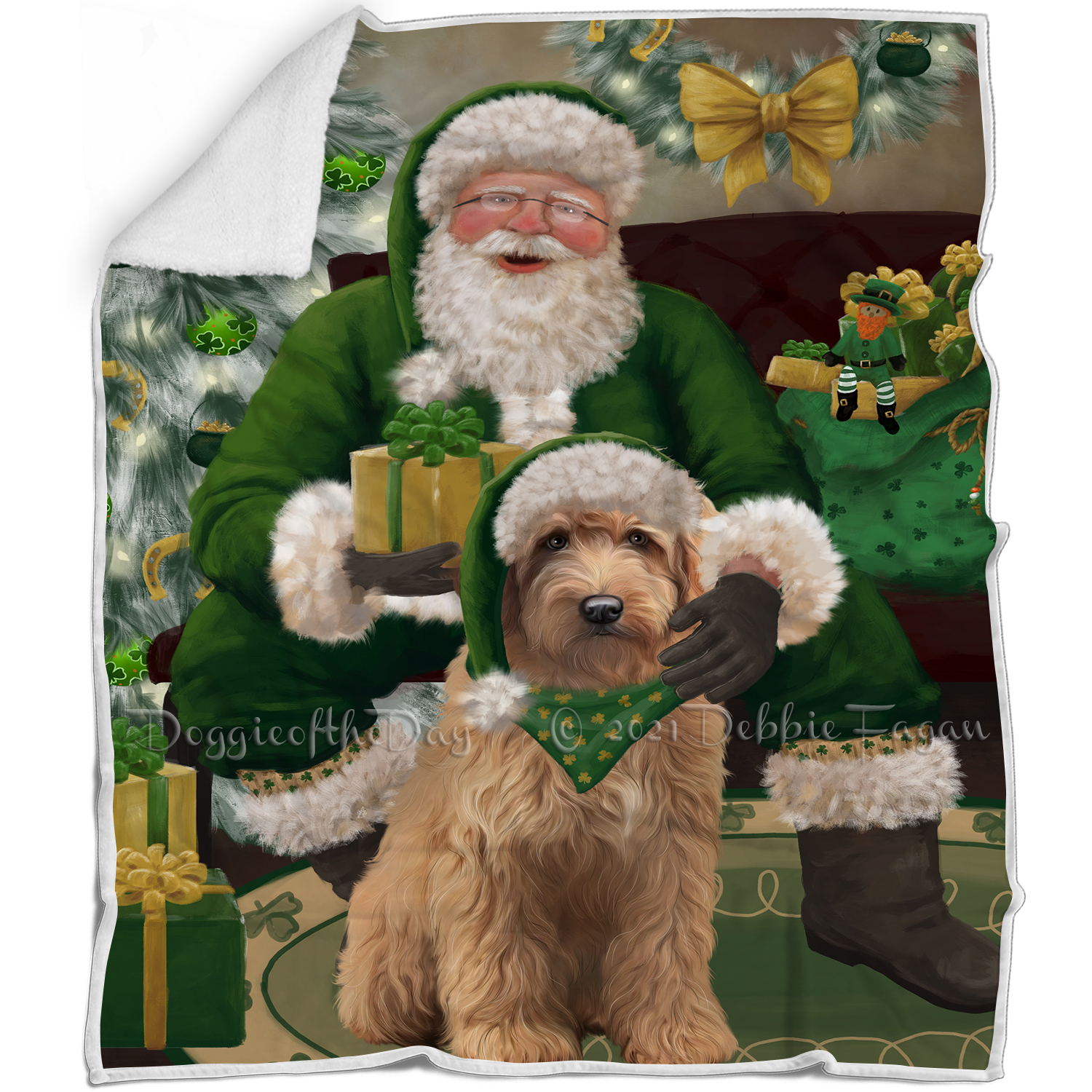 Irish Santa with Christmas Gifts Dog Cat Pet Sherpa Fleece Blanket