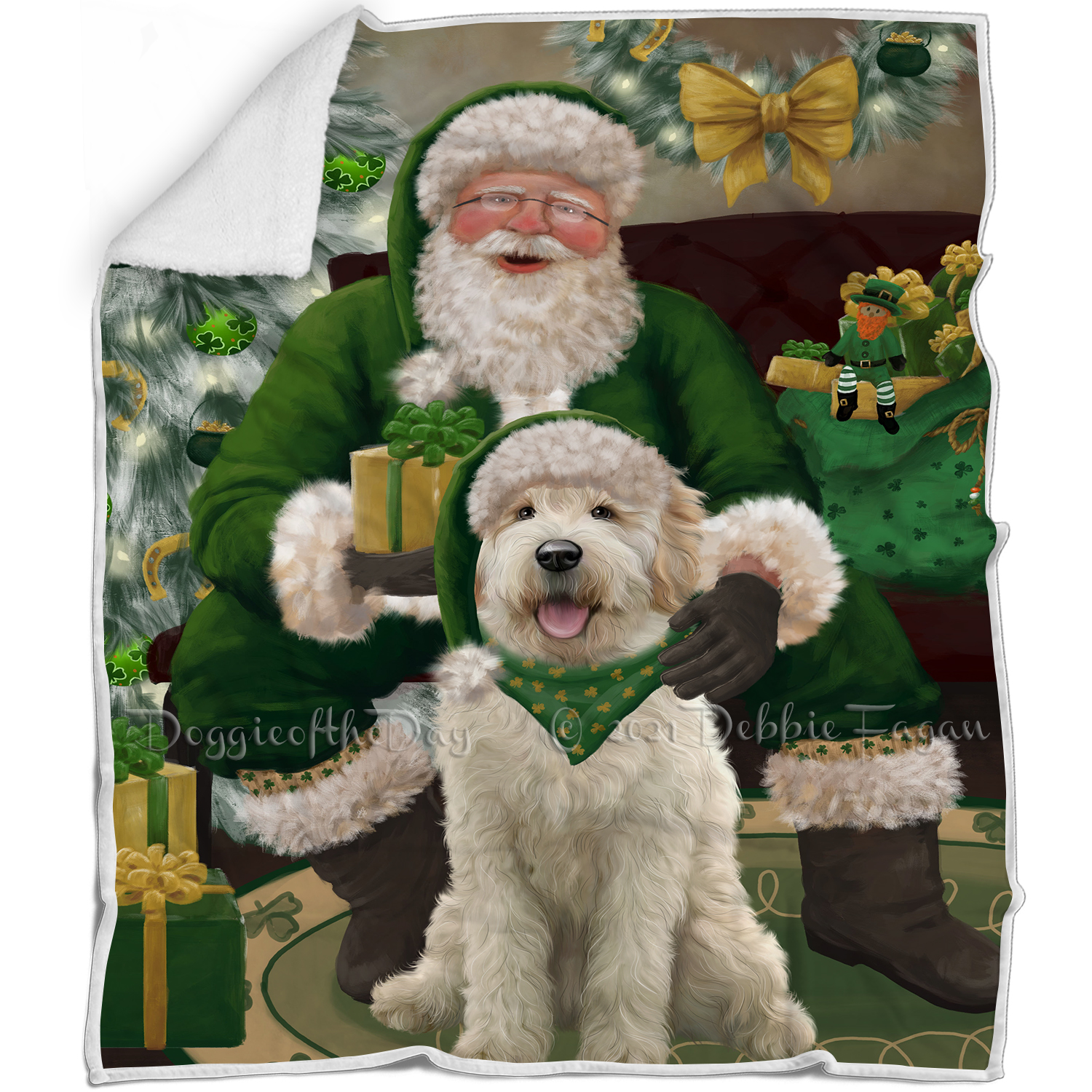 Irish Santa with Christmas Gifts Dog Cat Pet Sherpa Fleece Blanket