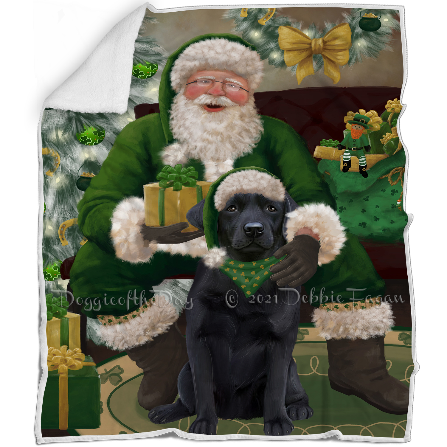 Irish Santa with Christmas Gifts Dog Cat Pet Sherpa Fleece Blanket