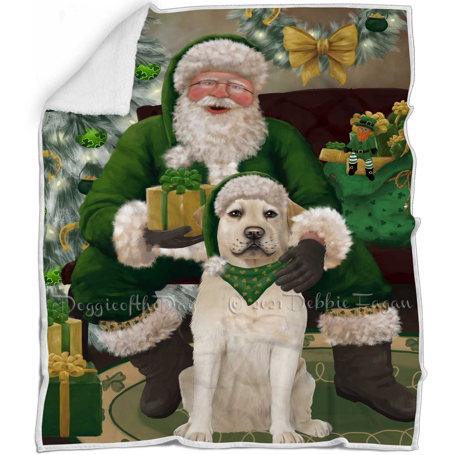 Irish Santa with Christmas Gifts Dog Cat Pet Sherpa Fleece Blanket