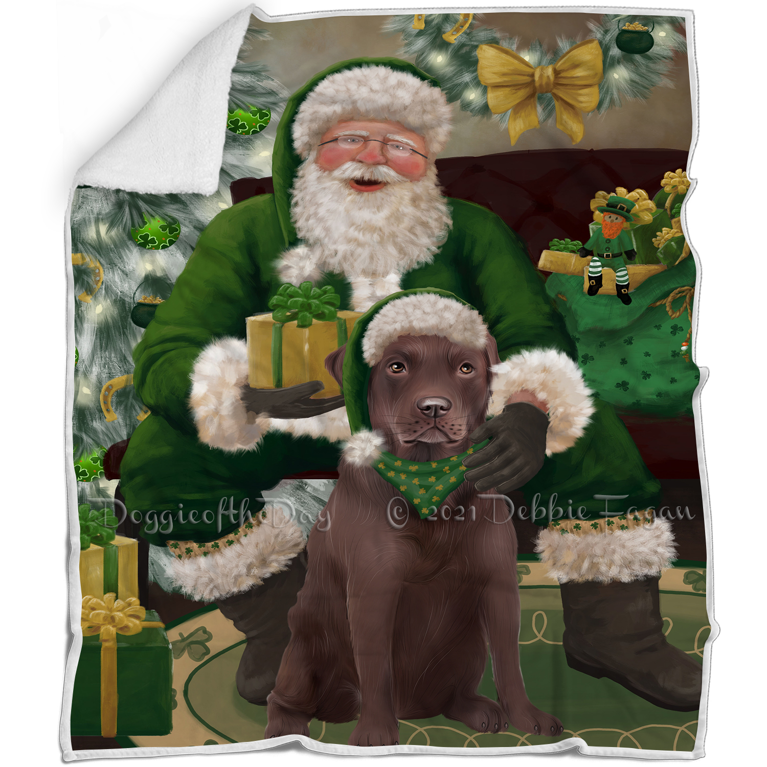 Irish Santa with Christmas Gifts Dog Cat Pet Sherpa Fleece Blanket