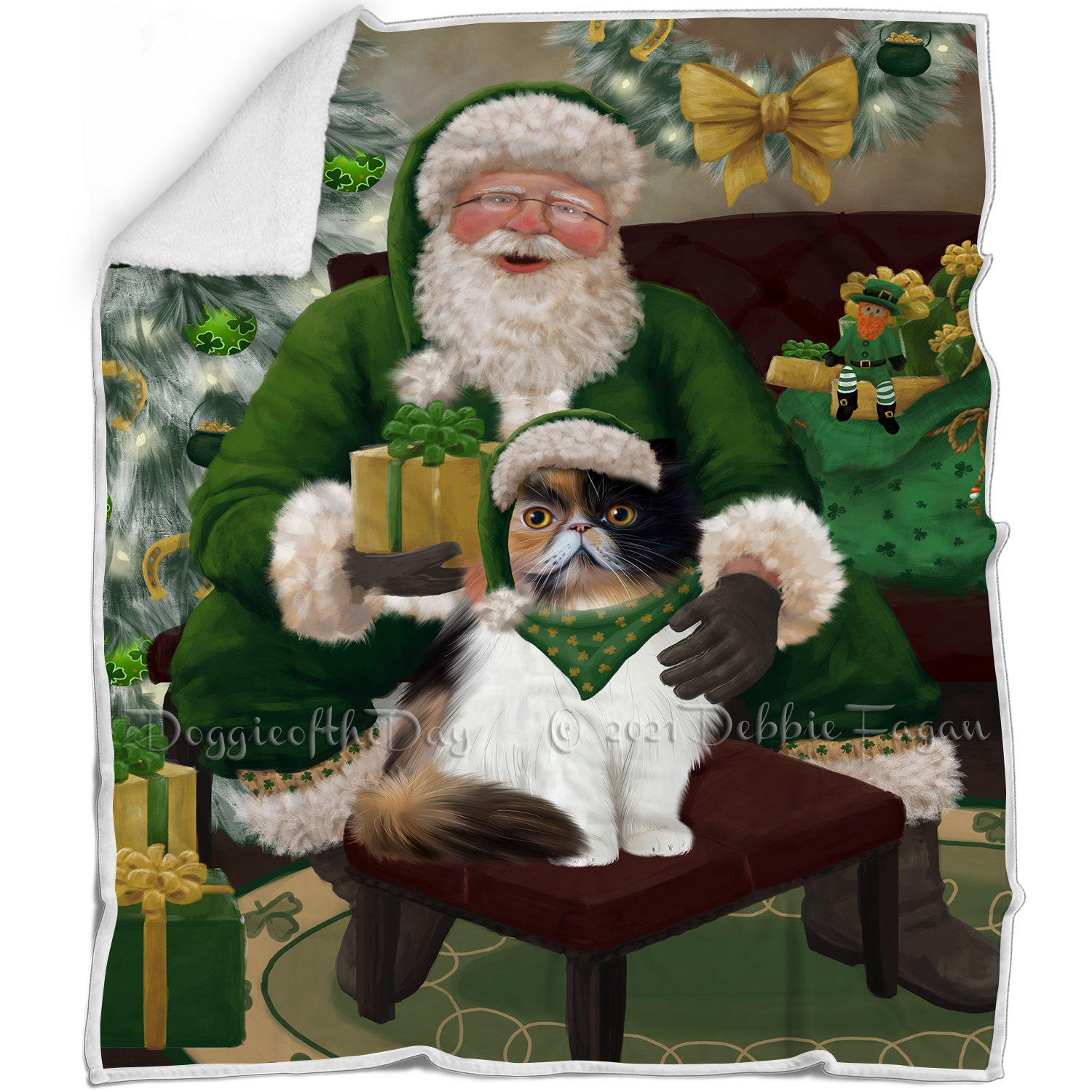 Irish Santa with Christmas Gifts Dog Cat Pet Sherpa Fleece Blanket