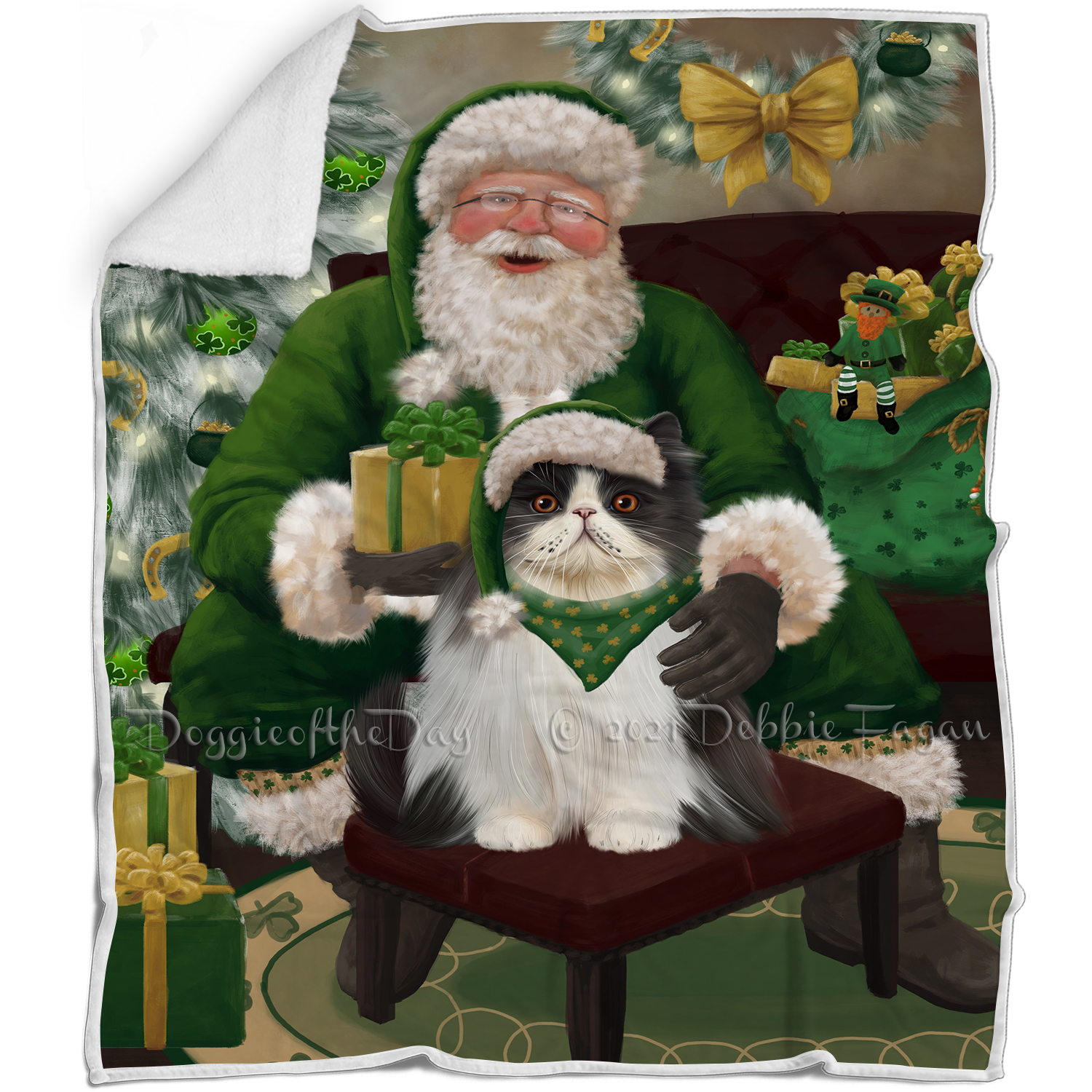 Irish Santa with Christmas Gifts Dog Cat Pet Sherpa Fleece Blanket