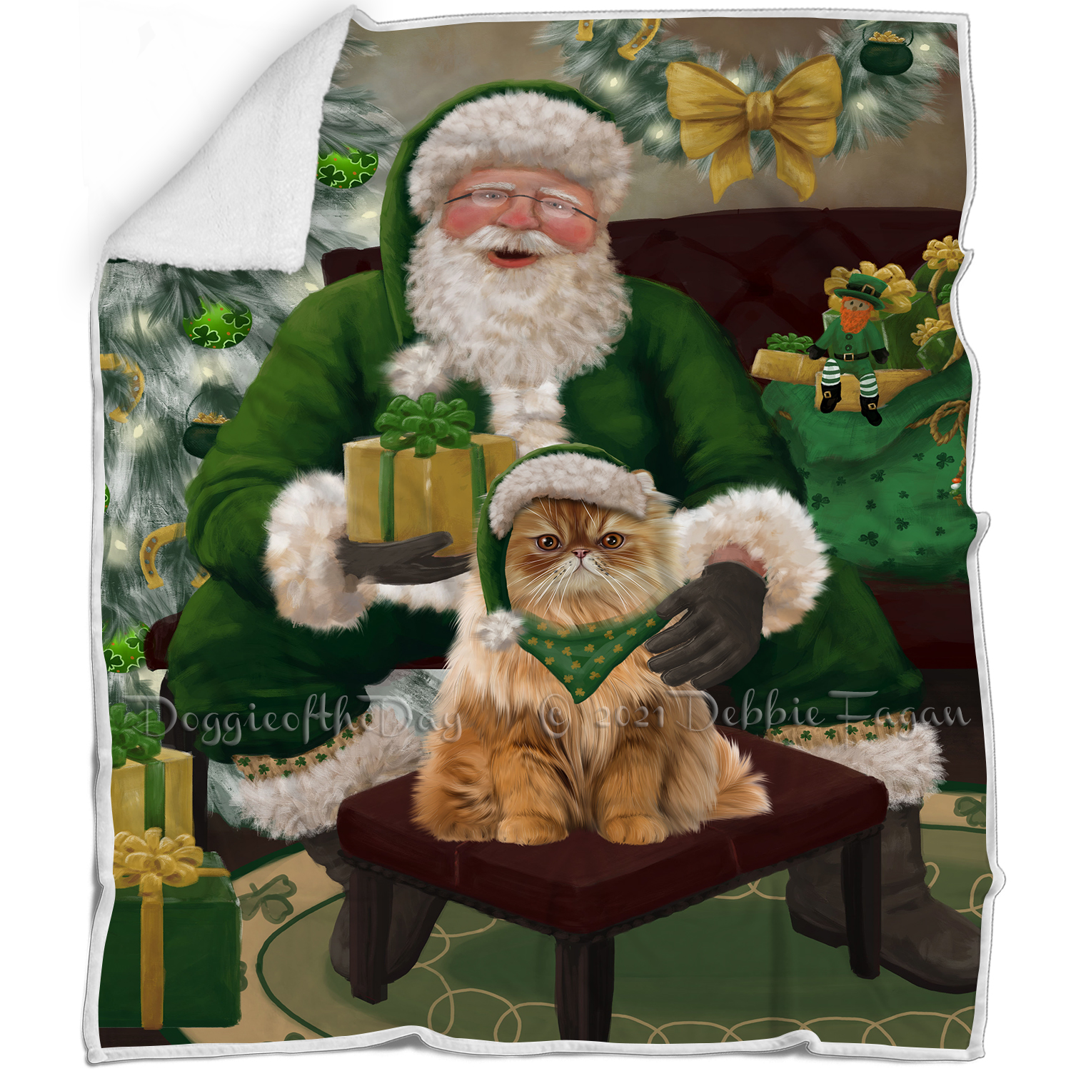 Irish Santa with Christmas Gifts Dog Cat Pet Sherpa Fleece Blanket