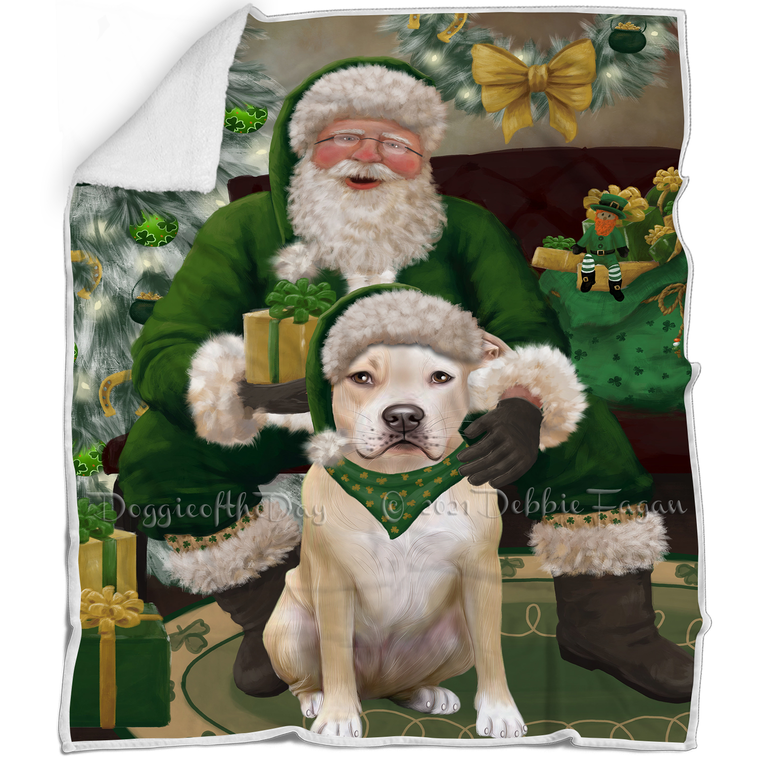 Irish Santa with Christmas Gifts Dog Cat Pet Sherpa Fleece Blanket