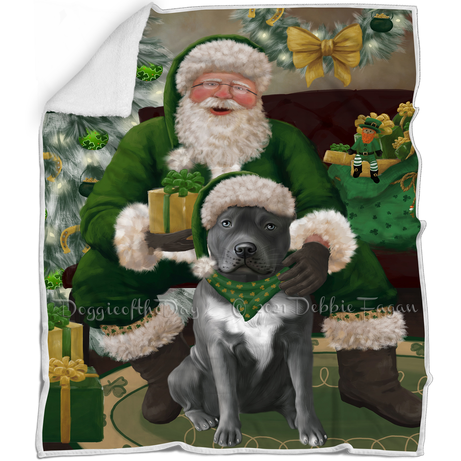 Irish Santa with Christmas Gifts Dog Cat Pet Sherpa Fleece Blanket