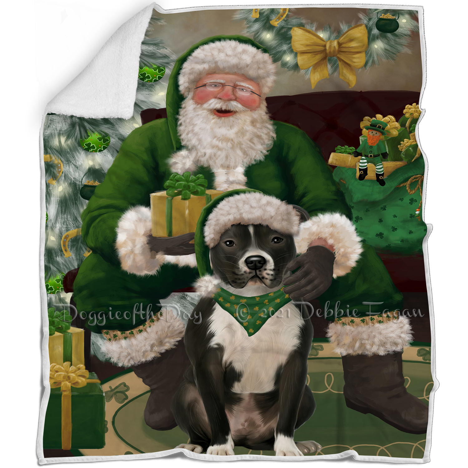 Irish Santa with Christmas Gifts Dog Cat Pet Sherpa Fleece Blanket