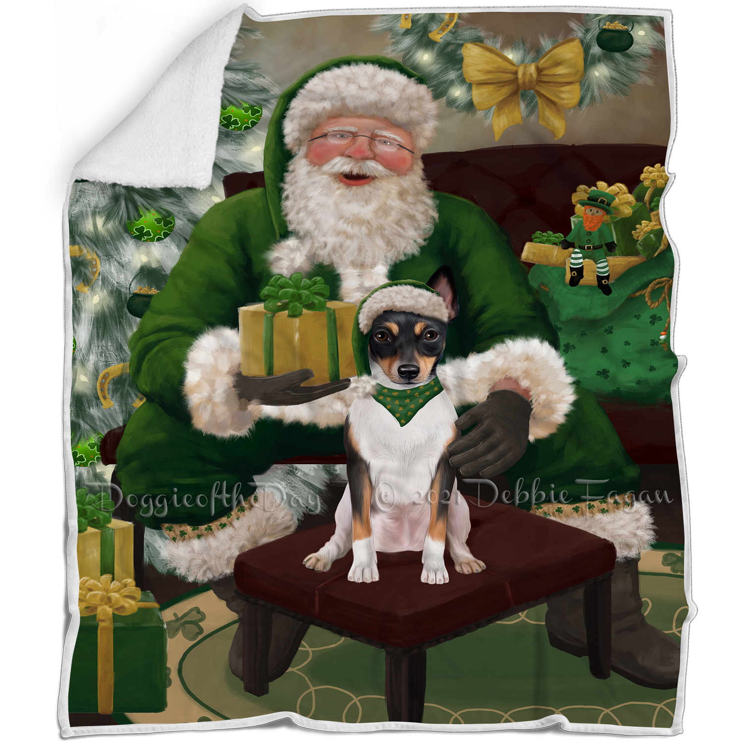 Irish Santa with Christmas Gifts Dog Cat Pet Sherpa Fleece Blanket