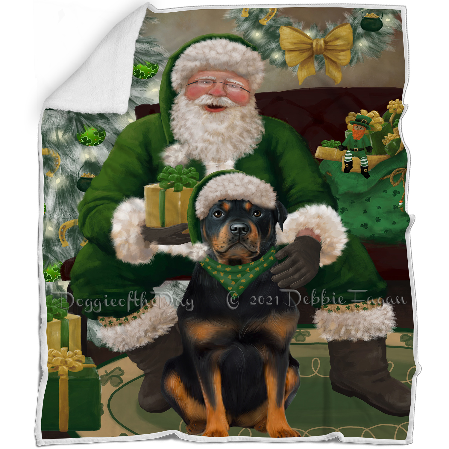 Irish Santa with Christmas Gifts Dog Cat Pet Sherpa Fleece Blanket