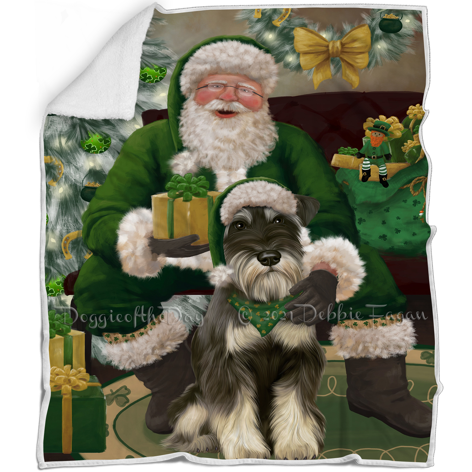 Irish Santa with Christmas Gifts Dog Cat Pet Sherpa Fleece Blanket