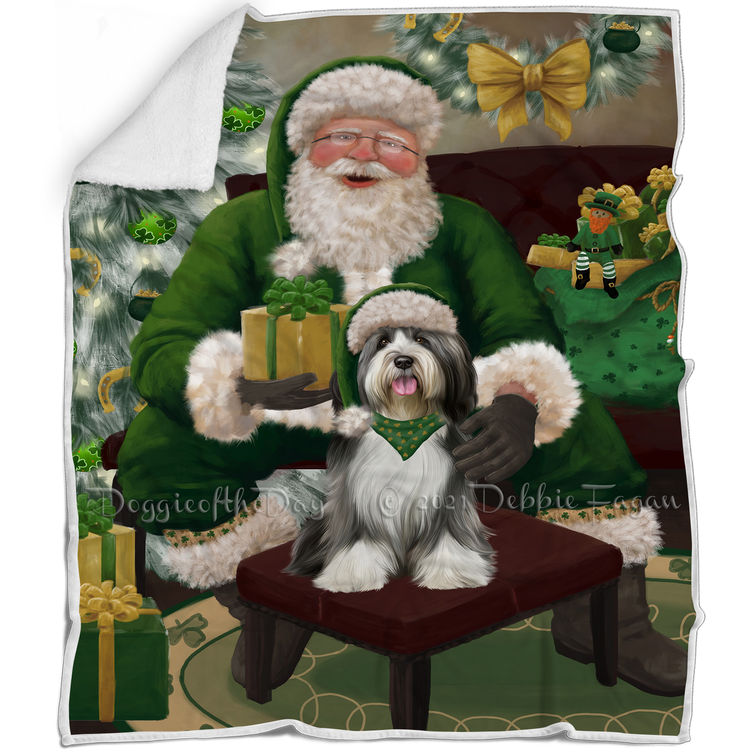 Irish Santa with Christmas Gifts Dog Cat Pet Sherpa Fleece Blanket