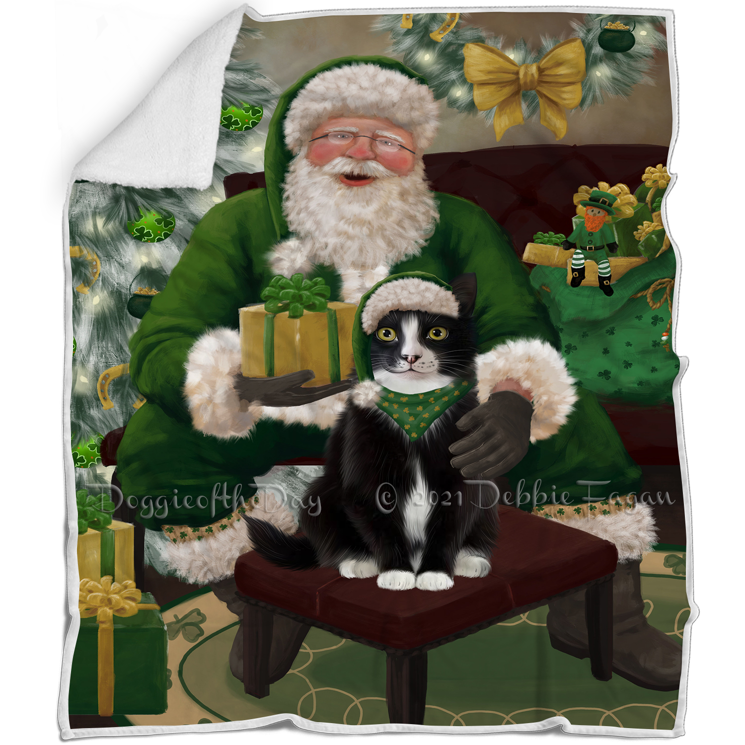 Irish Santa with Christmas Gifts Dog Cat Pet Sherpa Fleece Blanket