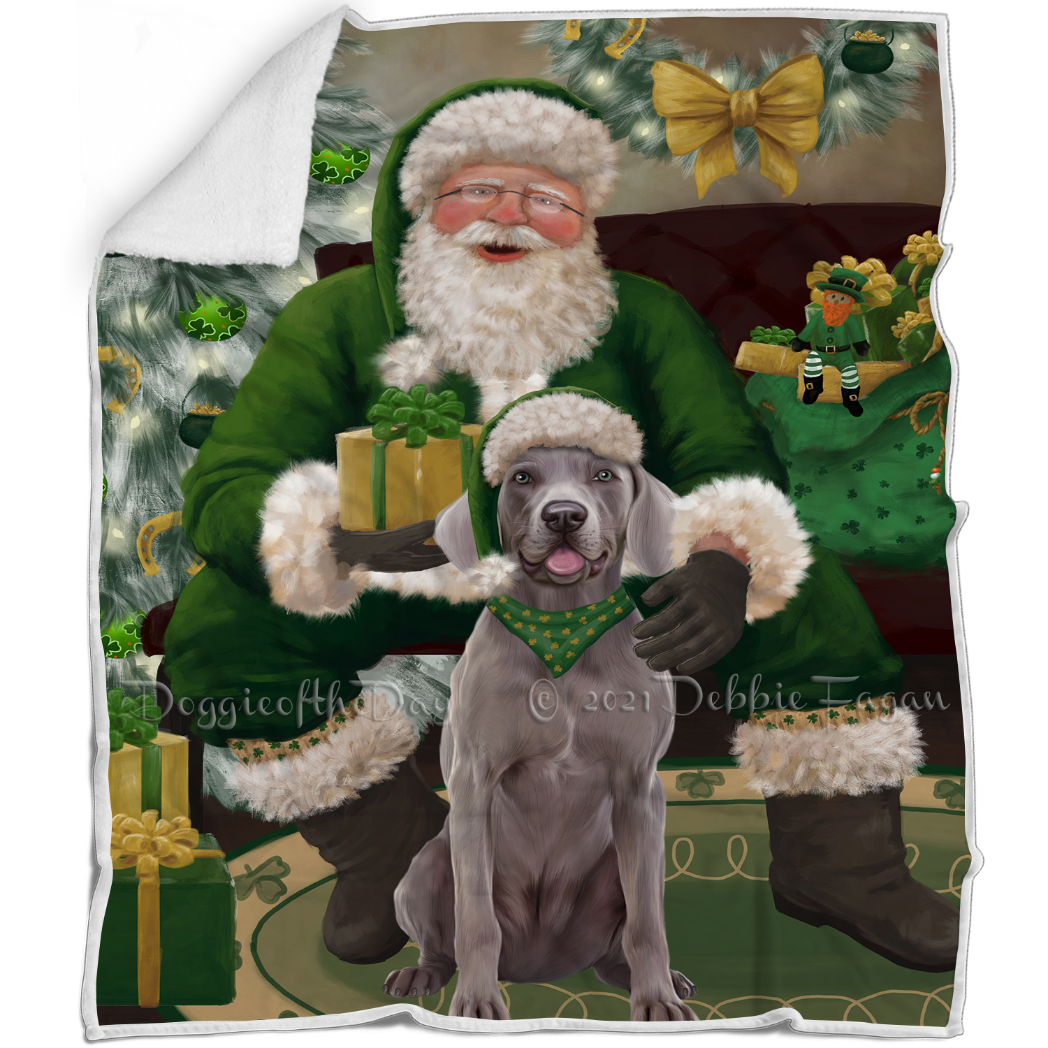 Irish Santa with Christmas Gifts Dog Cat Pet Sherpa Fleece Blanket