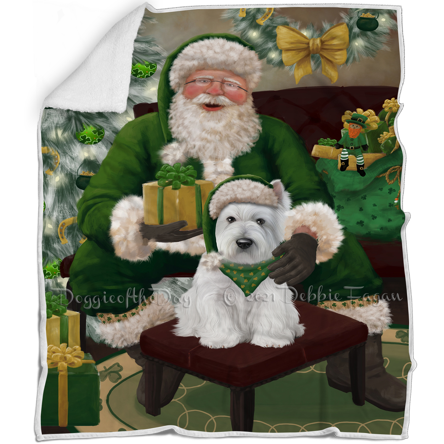 Irish Santa with Christmas Gifts Dog Cat Pet Sherpa Fleece Blanket