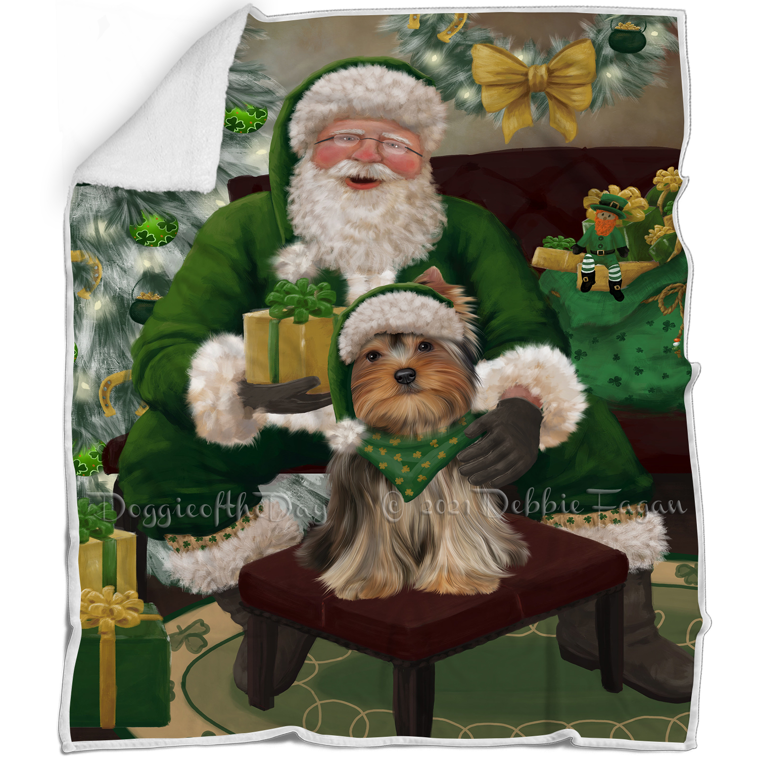 Irish Santa with Christmas Gifts Dog Cat Pet Sherpa Fleece Blanket