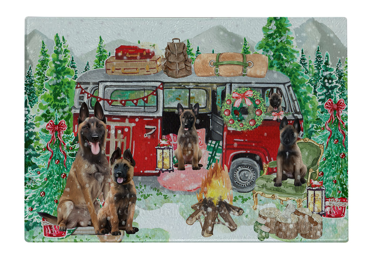 Belgian Malinois Dog Cutting Board Tempered Glass Personalized Christmas NWT