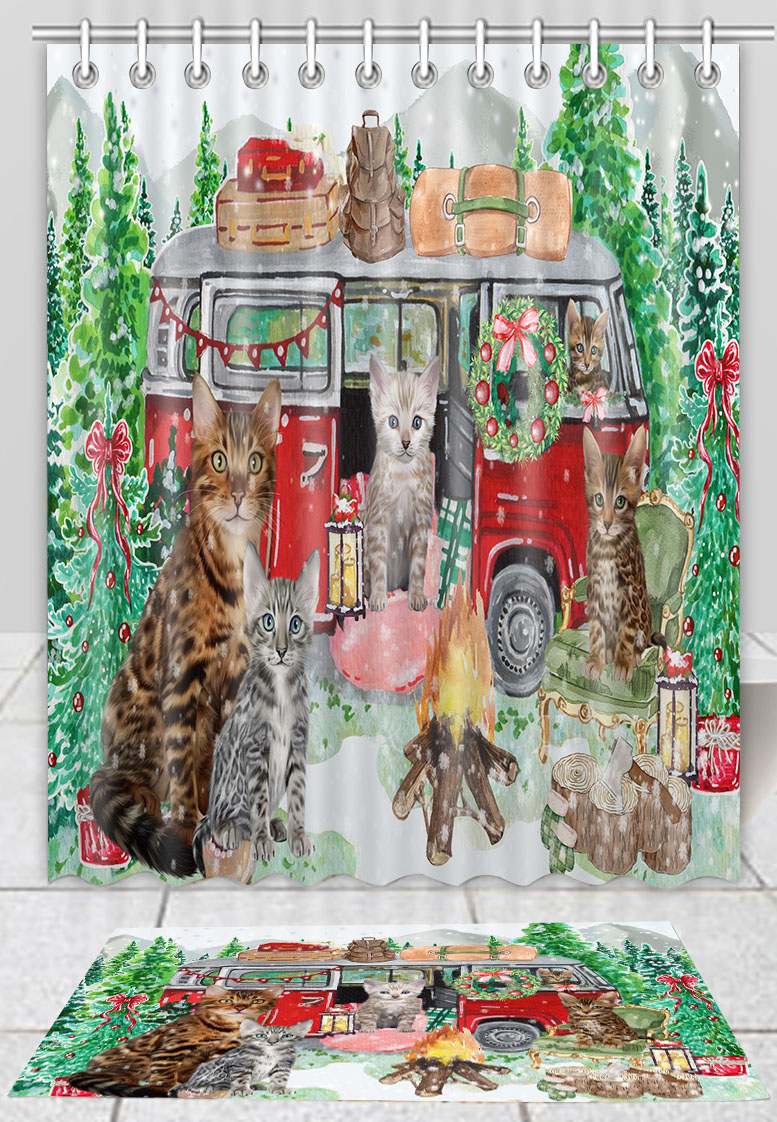 Bengalische Katze Badematte & Duschvorhang Set Weihnachten personalisiert Neu mit Etikett - Bild 18 von 23