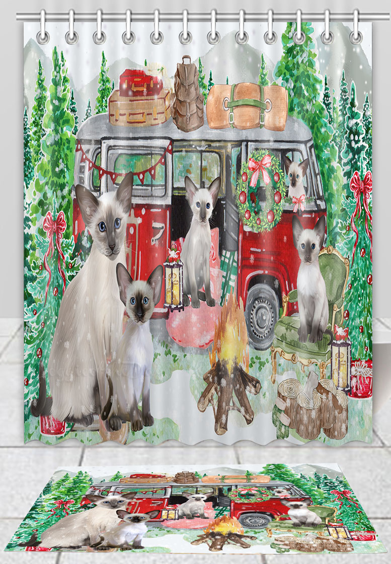 Oriental Blue Point Siamese Cat Bath Mat & Shower Curtain Christmas Custom NWT - Picture 14 of 16