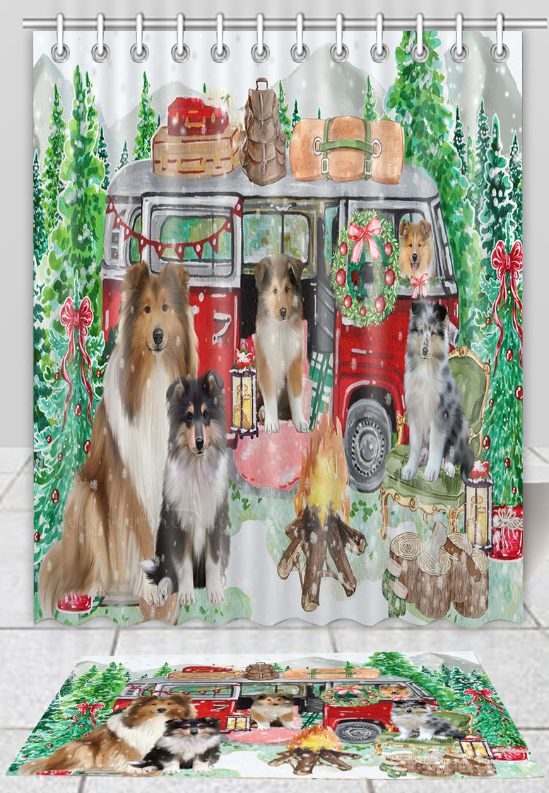 Rough Collie Hundematte & Duschvorhang Set Weihnachten personalisiertes Design neu mit Etikett - Bild 13 von 18