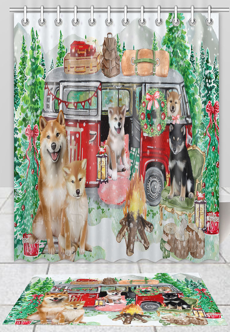 Shiba Inu Dog Bath Mat & Shower Curtain Set Christmas Personalized Designs NWT - Picture 18 of 24