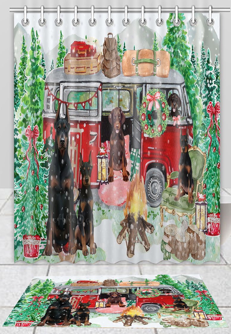 Doberman Dog Bath Mat & Shower Curtain Set Christmas Personalized Designs NWT - Picture 19 of 24