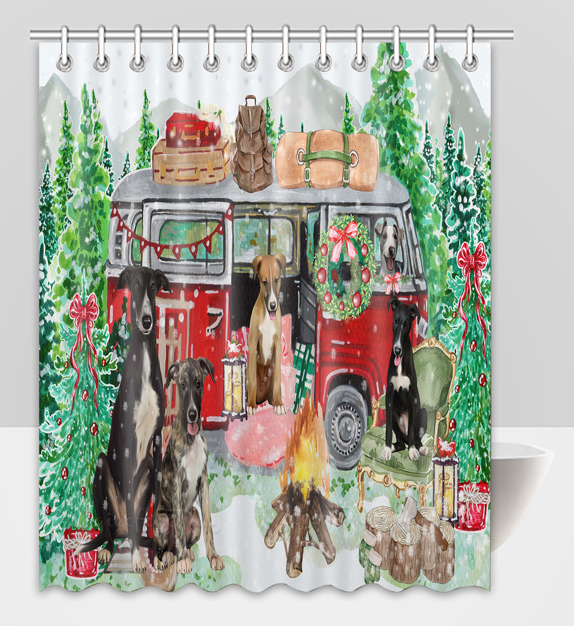 Greyhound Shower Curtain Personalized Hooks Many Dog Designs Christmas NWT - Picture 15 of 15