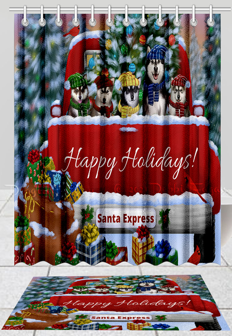 Set tappetino bagno e tenda doccia per cani Alaskan Malamute Natale personalizzato nuovo con etichette - Foto 11 di 24
