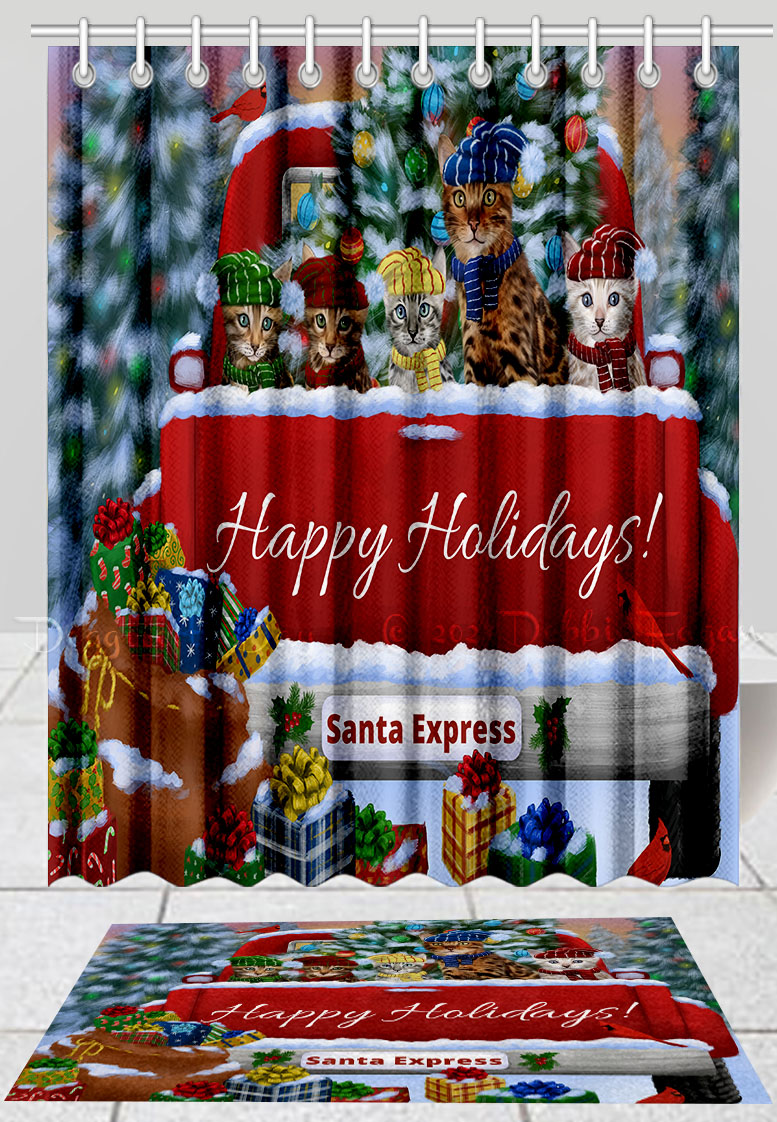 Bengalische Katze Badematte & Duschvorhang Set Weihnachten personalisiert Neu mit Etikett - Bild 11 von 23