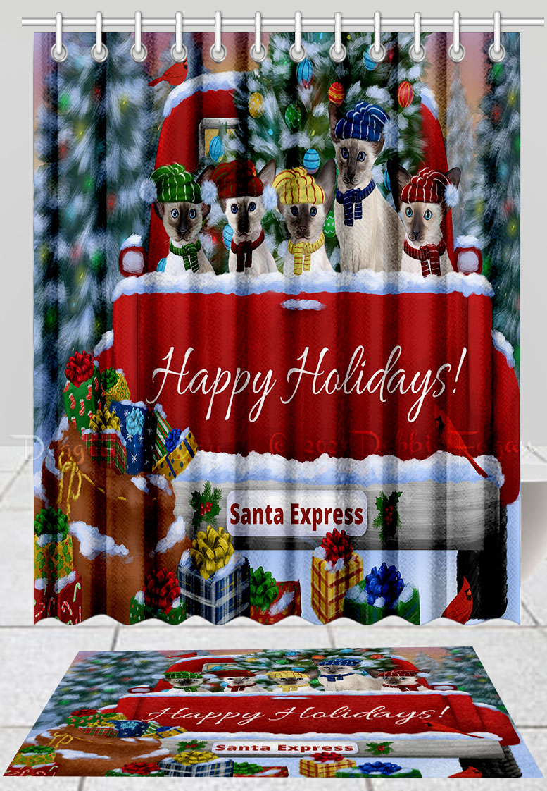 Oriental Blue Point Siamese Cat Bath Mat & Shower Curtain Christmas Custom NWT - Picture 11 of 16