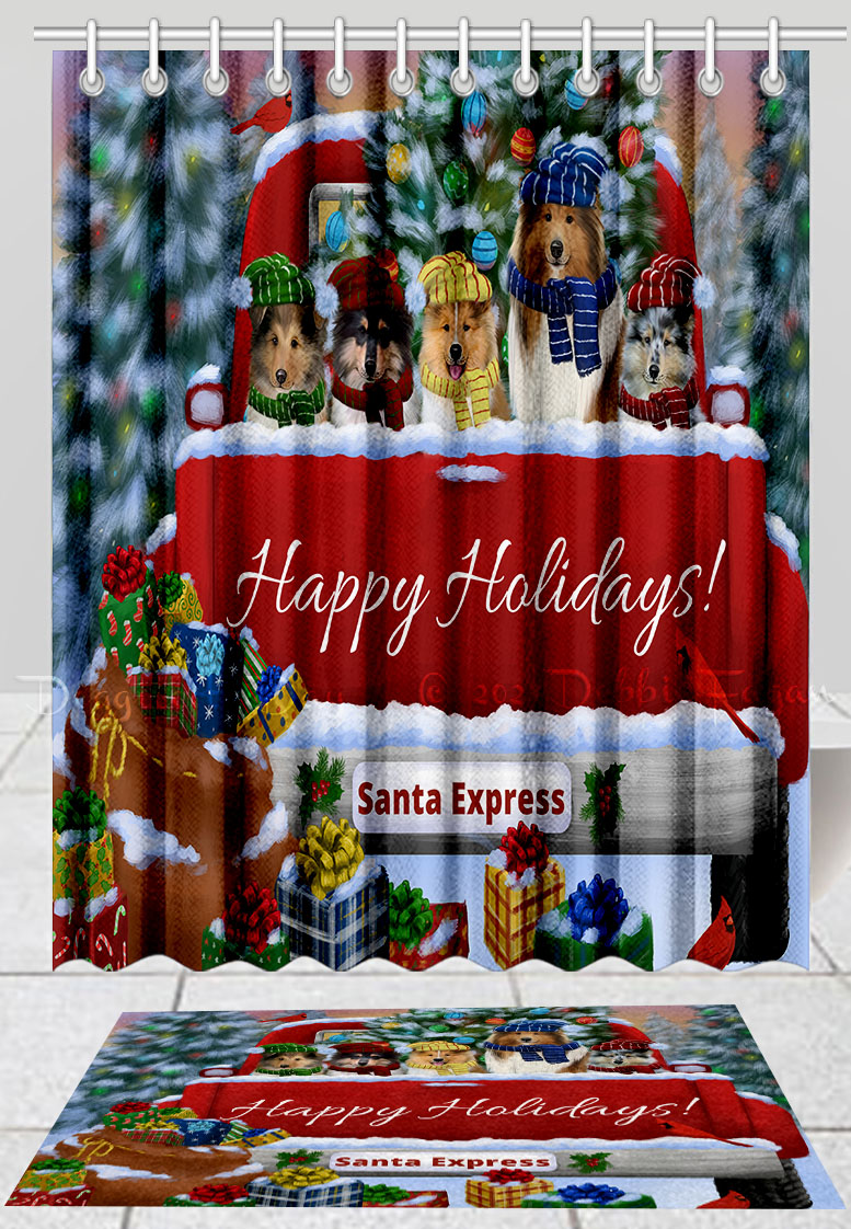 Rough Collie Hundematte & Duschvorhang Set Weihnachten personalisiertes Design neu mit Etikett - Bild 18 von 18