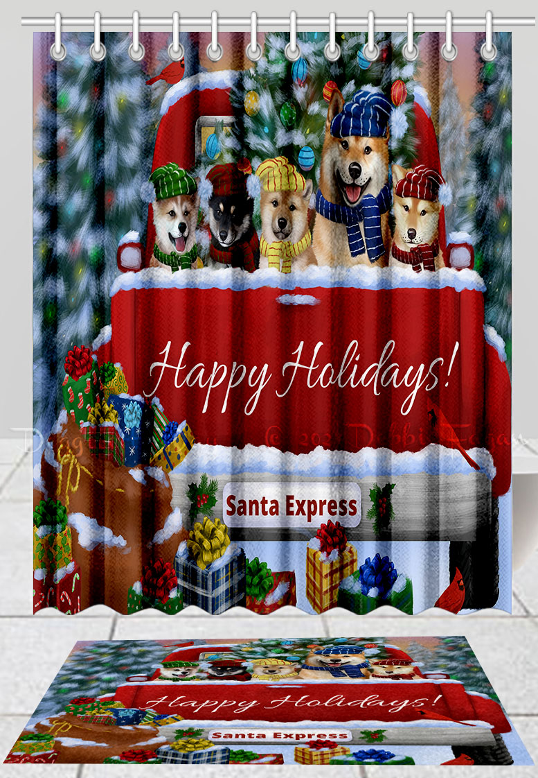 Shiba Inu Dog Bath Mat & Shower Curtain Set Christmas Personalized Designs NWT - Picture 24 of 24
