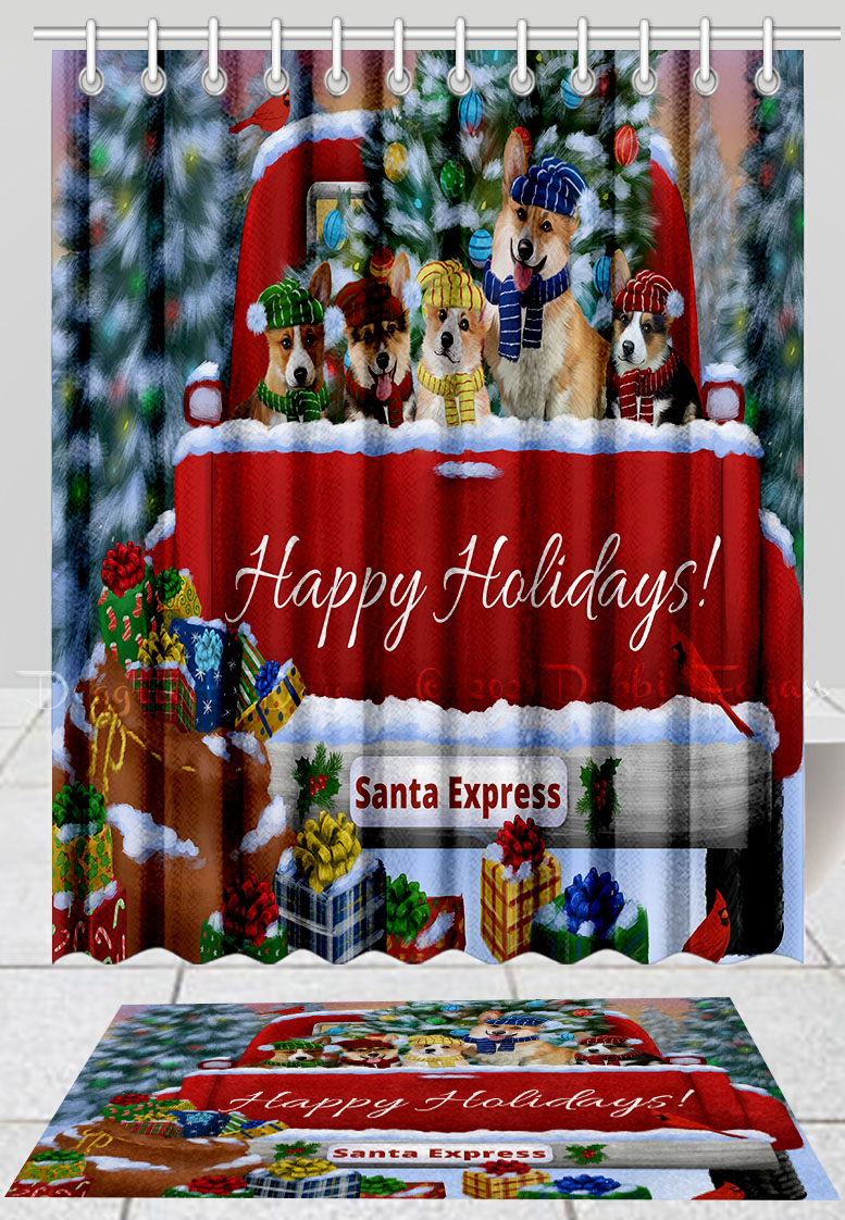 Corgi Dog Bath Mat & Shower Curtain Set Christmas Personalized Many Designs NWT - Picture 13 of 24