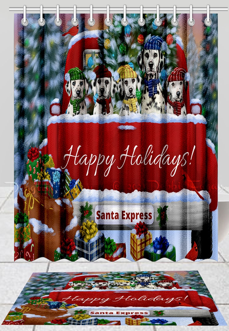 Dalmatian Dog Bath Mat & Shower Curtain Set Christmas Personalized Designs NWT - Picture 11 of 24