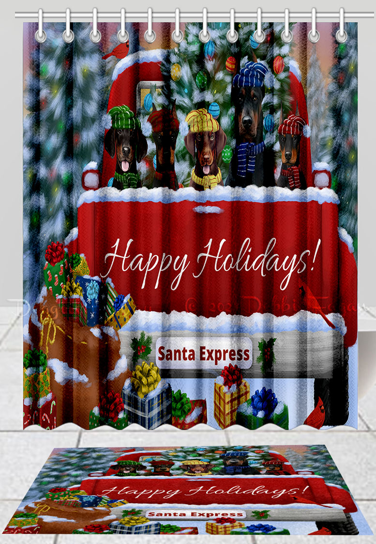 Doberman Dog Bath Mat & Shower Curtain Set Christmas Personalized Designs NWT - Picture 11 of 24