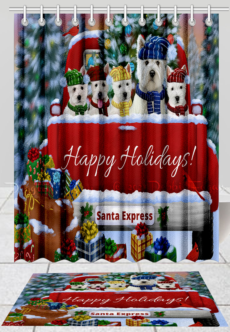 West Highland Terrier Dog Bath Mat & Shower Curtain Christmas Personalized NWT - Picture 24 of 24