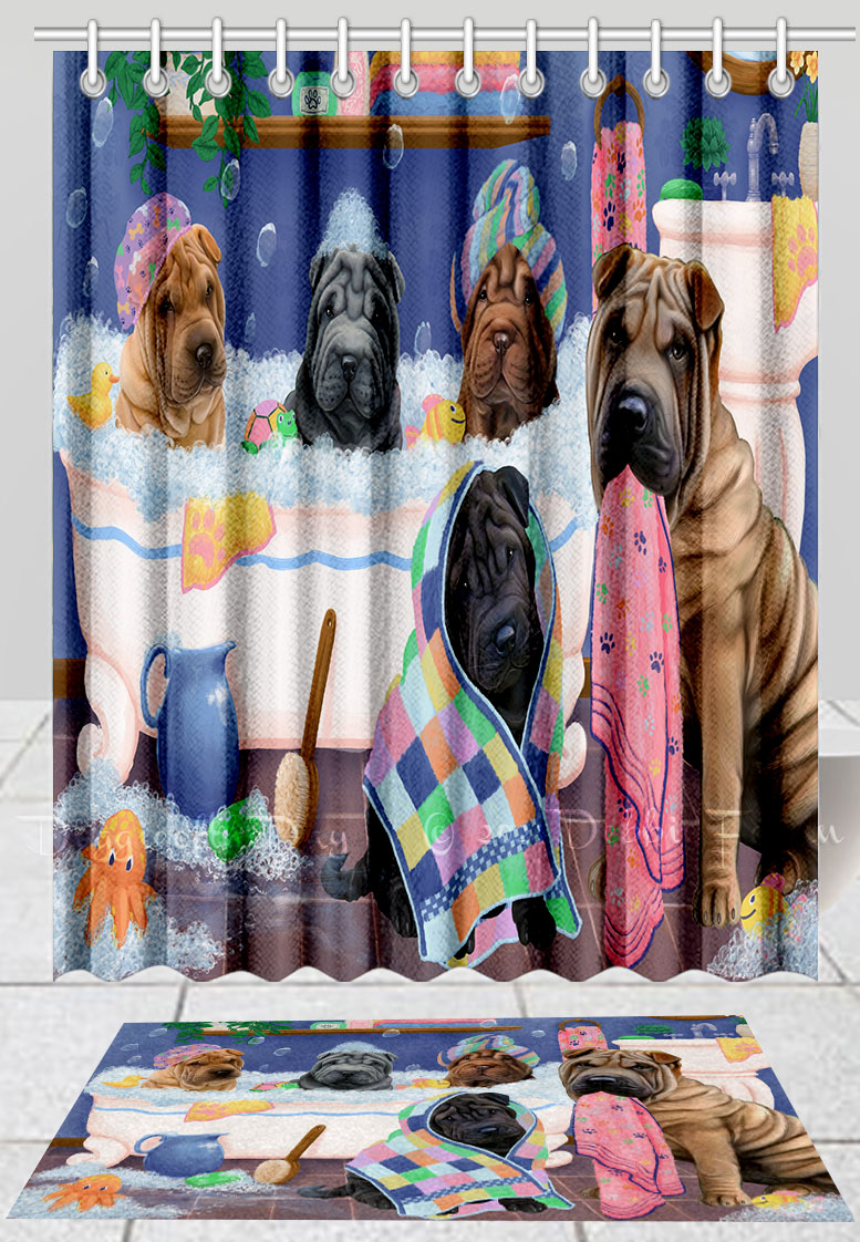 Shar Pei Dog Bath Mat & Shower Curtain Set Personalized Many Designs NWT - Picture 15 of 19