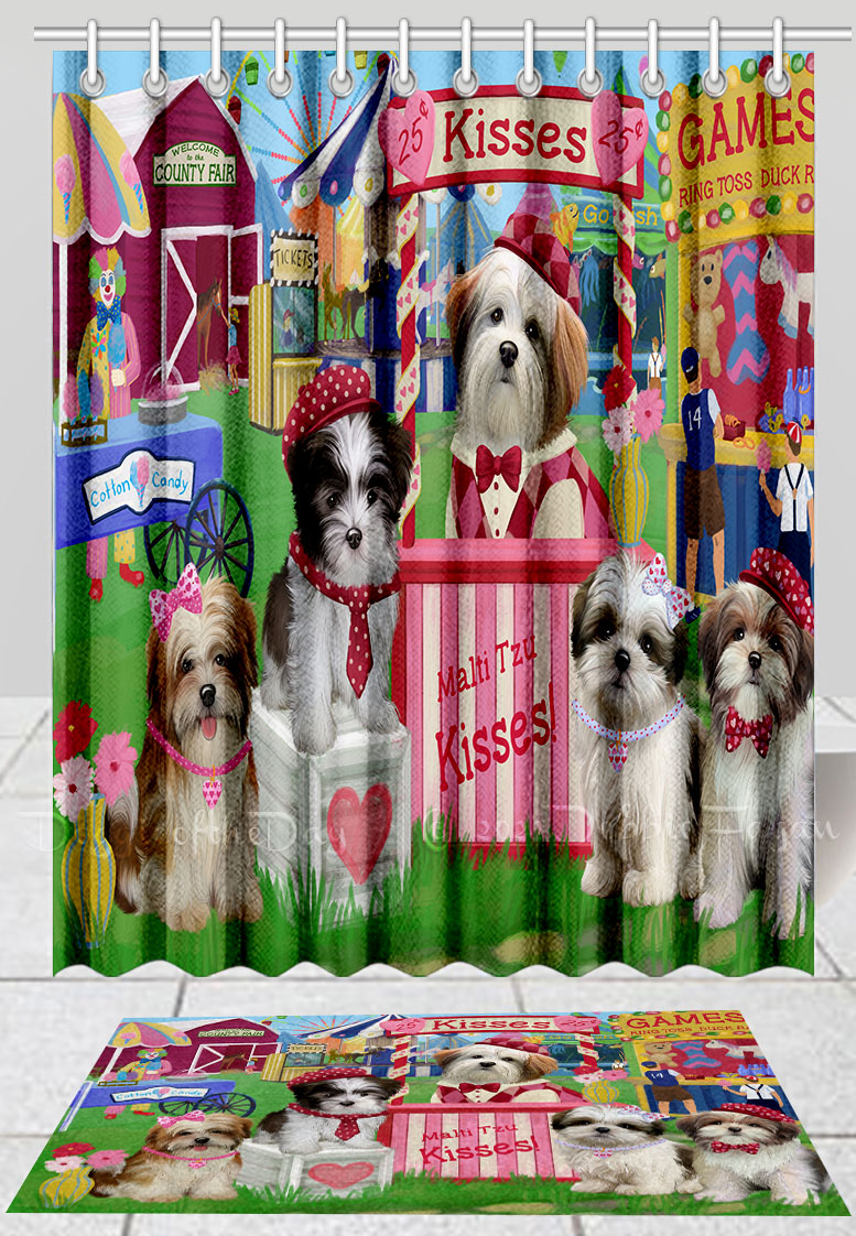 Spring Dog House Shih Tzu Dogs Bath Mat and Shower Curtain Combo